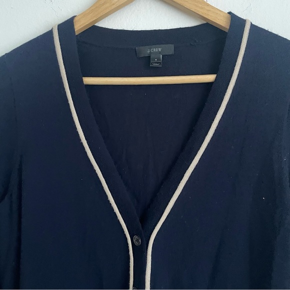 J. Crew 100% Merino Wool Cardigan Sweater Navy with Contrast Trim - Size S - Picture 4 of 6